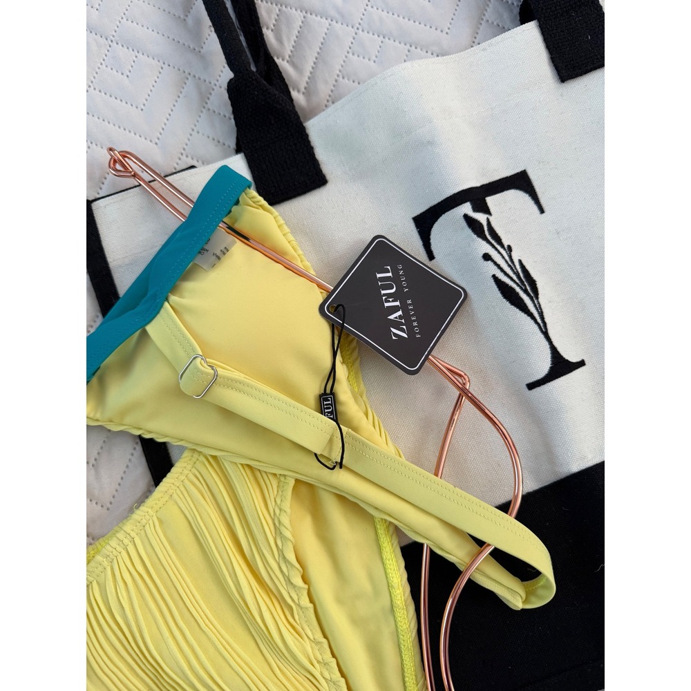 ZAFUL Yellow Bikini Set Textured Two Piece Swimsuit Beach Vacation - Size S - Picture 10 of 11